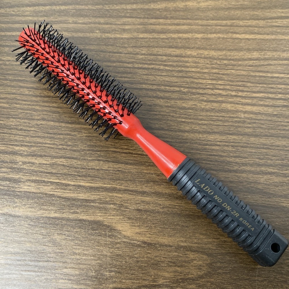 VTG LADO No. DN-2R Korea Round Red & Black Hair Brush Square Plastic Handle